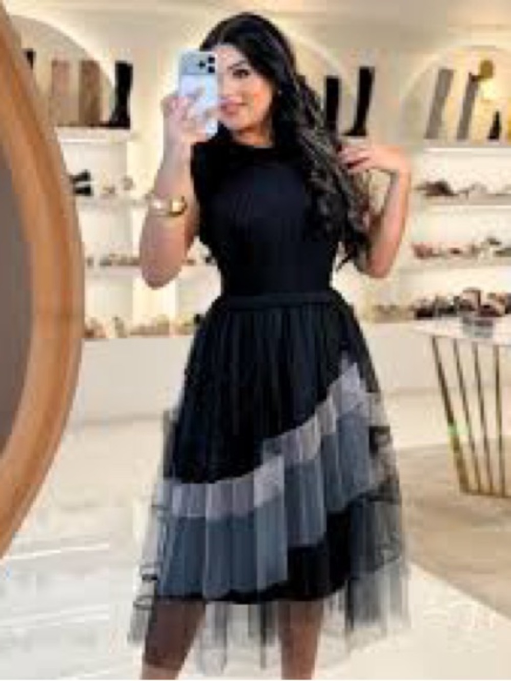 Garcia Black Tiered Tulle Midi Dress Size Small - Women